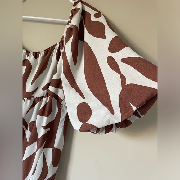 NWT Sanctuary Weekender Babydoll Dress with a brown and white abstract pattern M - Picture 9 of 12